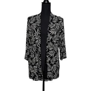 J. Jill Open Front Black White Cardigan- Leaf Print - Size L